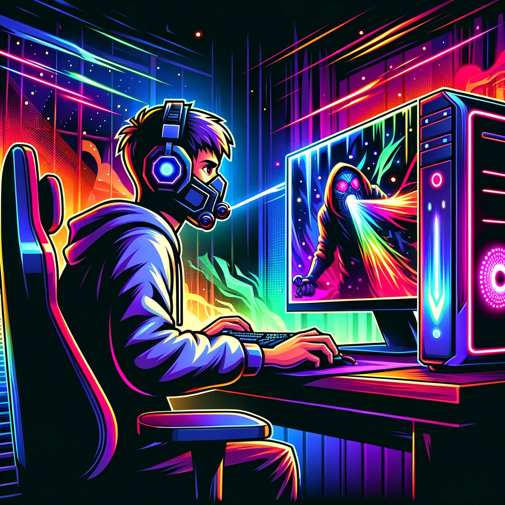 Colorful digital art of a gamer with headset playing on a PC showing how the pandemic changed gaming culture